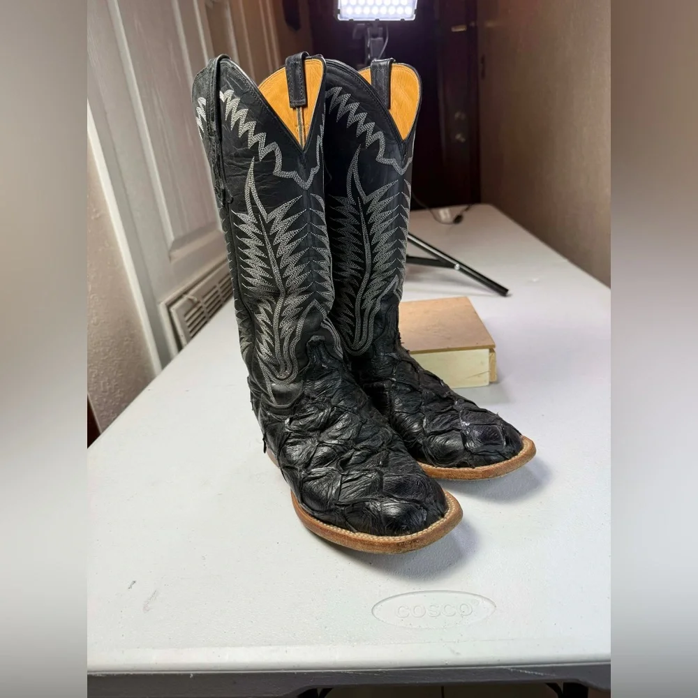 LUCCHESE CLASSIC Pirarucu Fish Made in USA Women boots Size 7 Extremely rare - Picture 4 of 14
